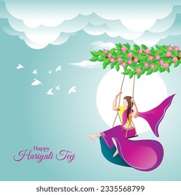 Vector illustration of Happy Haryali Teej social media story feed mockup template, written hindi text means hariyali teej