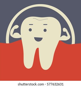 Vector illustration.
Happy healthy and strong tooth. Cute character. Caries prevention.
