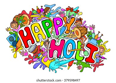 vector illustration of Happy Holi festival doodle