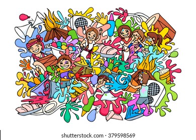 vector illustration of Happy Holi festival doodle