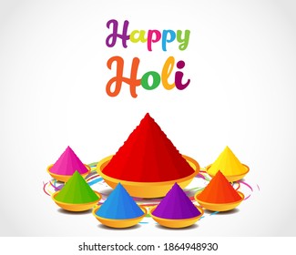 Vector illustration of Happy Holi greeting, Festival of Colors, festival elements with colorful background 