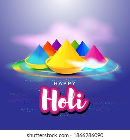 Vector illustration of Happy Holi greeting, Festival of Colors, festival elements with colorful background 