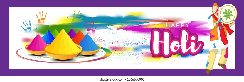 Vector illustration of Happy Holi greeting, Festival of Colors, festival elements with colorful background 