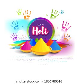 Vector illustration of Happy Holi greeting, Festival of Colors, festival elements with colorful background 