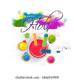Vector illustration of Happy Holi greeting, Festival of Colors, festival elements with colorful background 