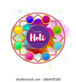 Vector illustration of Happy Holi greeting, Festival of Colors, festival elements with colorful background 