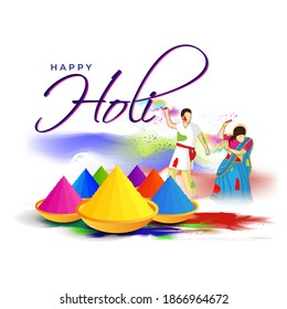 Vector illustration of Happy Holi greeting, Festival of Colors, festival elements with colorful background 