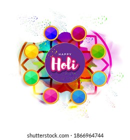 Vector illustration of Happy Holi greeting, Festival of Colors, festival elements with colorful background 