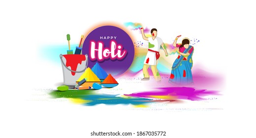 Vector illustration of Happy Holi greeting, Festival of Colors, festival elements with colorful background 