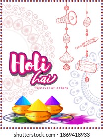 Vector illustration of Happy Holi greeting, written text means It's Holi, Festival of Colors, festival elements with colorful background 