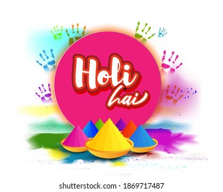 Vector illustration of Happy Holi greeting, written text means It's Holi, Festival of Colors, festival elements with colorful background 