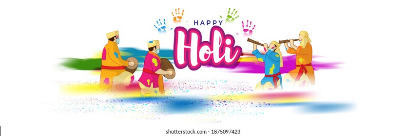 Vector illustration of Happy Holi greeting, Festival of Colors, festival elements with colorful background 