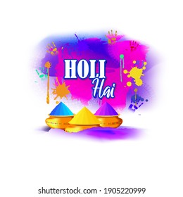 Vector illustration of Happy Holi greeting, written text means it's Holi, Festival of Colors, festival elements with colorful Hindu festive background