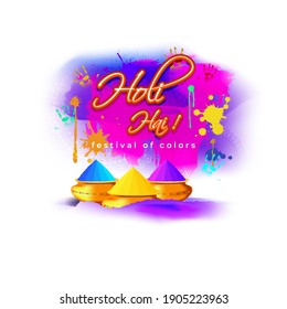 Vector illustration of Happy Holi greeting, written text means it's Holi, Festival of Colors, festival elements with colorful Hindu festive background