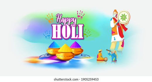 Vector illustration of Happy Holi greeting, Festival of Colors, festival elements with colorful Hindu festive background