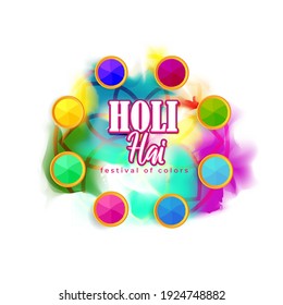 Vector illustration of Happy Holi greeting, written Hindi text means It's Holi Festival of Colors, festival elements with colorful background 