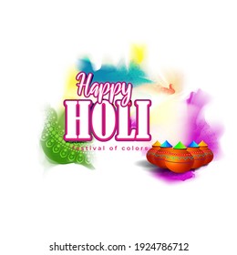 Vector illustration of Happy Holi greeting, written Hindi text means It's Holi Festival of Colors, festival elements with colorful background 