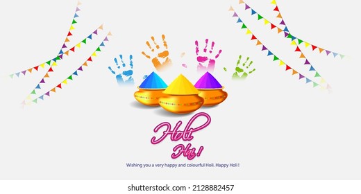 Vector illustration of Happy Holi greeting, written Hindi text means it's Holi, Festival of Colors, festival elements with colourful Hindu festive background