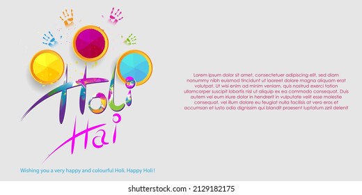 Vector illustration of Happy Holi greeting, written Hindi text means it's Holi, Festival of Colors, festival elements with colourful Hindu festive background