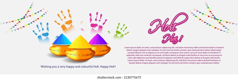 Vector illustration of Happy Holi greeting, written Hindi text means it's Holi, Festival of Colors, festival elements with colourful Hindu festive background