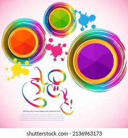 Vector illustration of Happy Holi greeting, written Hindi text means it's Holi, 