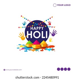 Vector illustration of Happy Holi greeting, written Hindi text means it's Holi, Festival of Colors