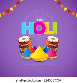 Vector illustration of Happy Holi greeting, written Hindi text means it's Holi, Festival of Colors