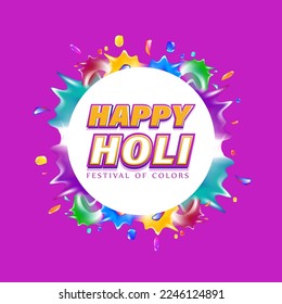 Vector illustration of Happy Holi greeting, written Hindi text means it's Holi, Festival of Colors