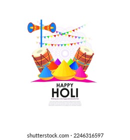 Vector illustration of Happy Holi greeting, written Hindi text means it's Holi, Festival of Colors