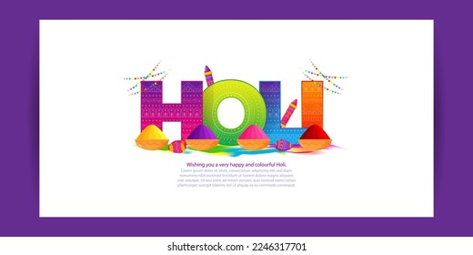 Vector illustration of Happy Holi greeting, written Hindi text means it's Holi, Festival of Colors