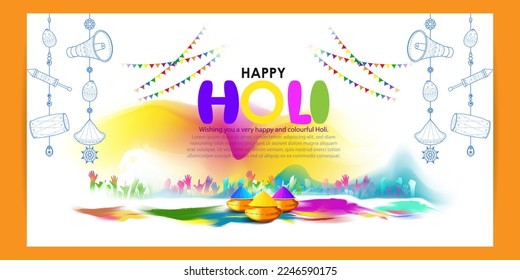 Vector illustration of Happy Holi greeting, written Hindi text means it's Holi, Festival of Colors