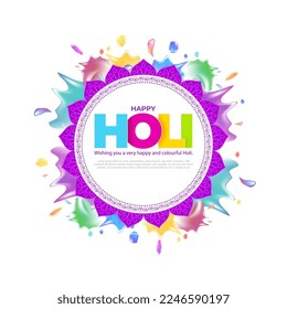 Vector illustration of Happy Holi greeting, written Hindi text means it's Holi, Festival of Colors