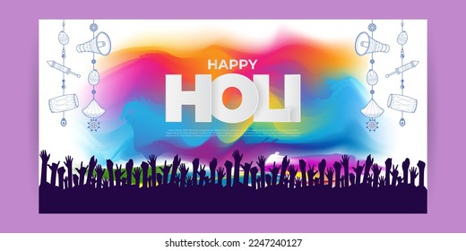 Vector illustration of Happy Holi greeting, written Hindi text means it's Holi, Festival of Colors