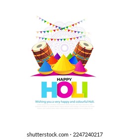 Vector illustration of Happy Holi greeting, written Hindi text means it's Holi, Festival of Colors