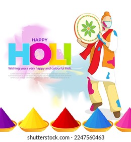 Vector illustration of Happy Holi greeting, written Hindi text means it's Holi, Festival of Colors