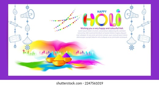 Vector illustration of Happy Holi greeting, written Hindi text means it's Holi, Festival of Colors