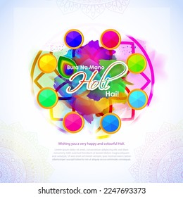 Vector illustration of Happy Holi greeting, written Hindi text means it's Holi, Festival of Colors