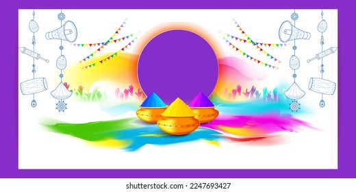 Vector illustration of Happy Holi greeting, written Hindi text means it's Holi, Festival of Colors