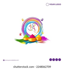 Vector illustration of Happy Holi greeting, written Hindi text means it's Holi, Festival of Colors