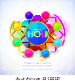 Vector illustration of Happy Holi greeting, written Hindi text means it's Holi, Festival of Colors