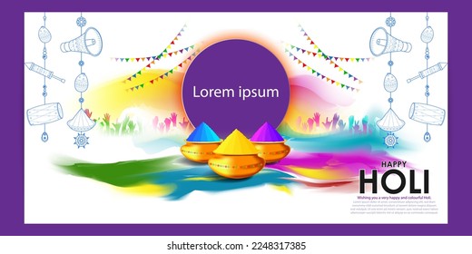 Vector illustration of Happy Holi greeting, written Hindi text means it's Holi, Festival of Colors