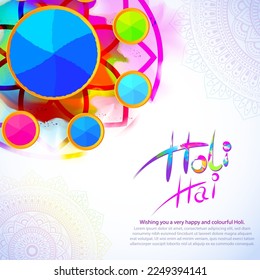 Vector illustration of Happy Holi greeting, written Hindi text means it's Holi, Festival of Colors