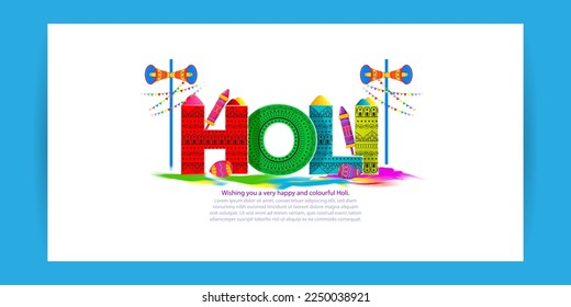 Vector illustration of Happy Holi greeting, written Hindi text means it's Holi, Festival of Colors