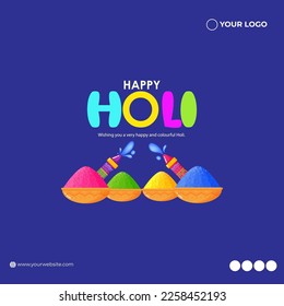 Vector illustration of Happy Holi greeting, written Hindi text means It's Holi Festival of Colors, festival elements with colorful background 