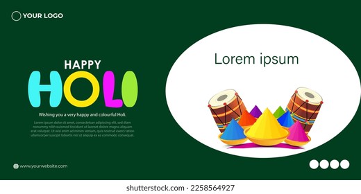 Vector illustration of Happy Holi greeting, written Hindi text means It's Holi Festival of Colors, festival elements with colorful background 