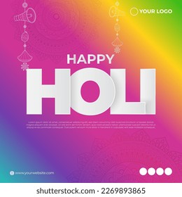 Vector illustration of Happy Holi greeting Festival of Colors, written Hindi text means happy holi