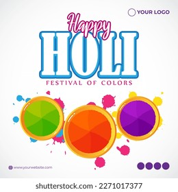 Vector illustration of Happy Holi greeting Festival of Colors, written Hindi text means happy holi
