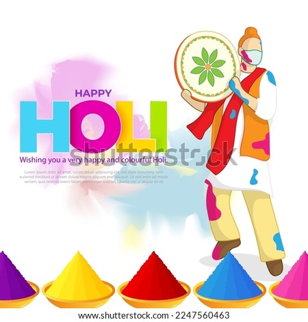 Vector illustration of Happy Holi greeting, written Hindi text means it's Holi, Festival of Colors