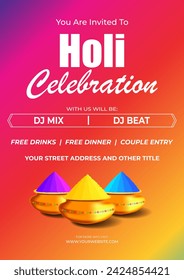 Vector illustration of Happy Holi Invitation social media feed template