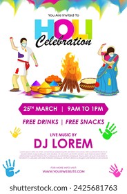 Vector illustration of Happy Holi Invitation social media feed template